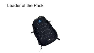 Black backpack with Guide Dog logo. 